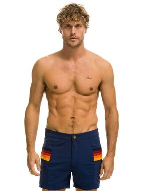 Aviator Nation Men’s Horizontal 5 Stripe Flex Shorts Navy